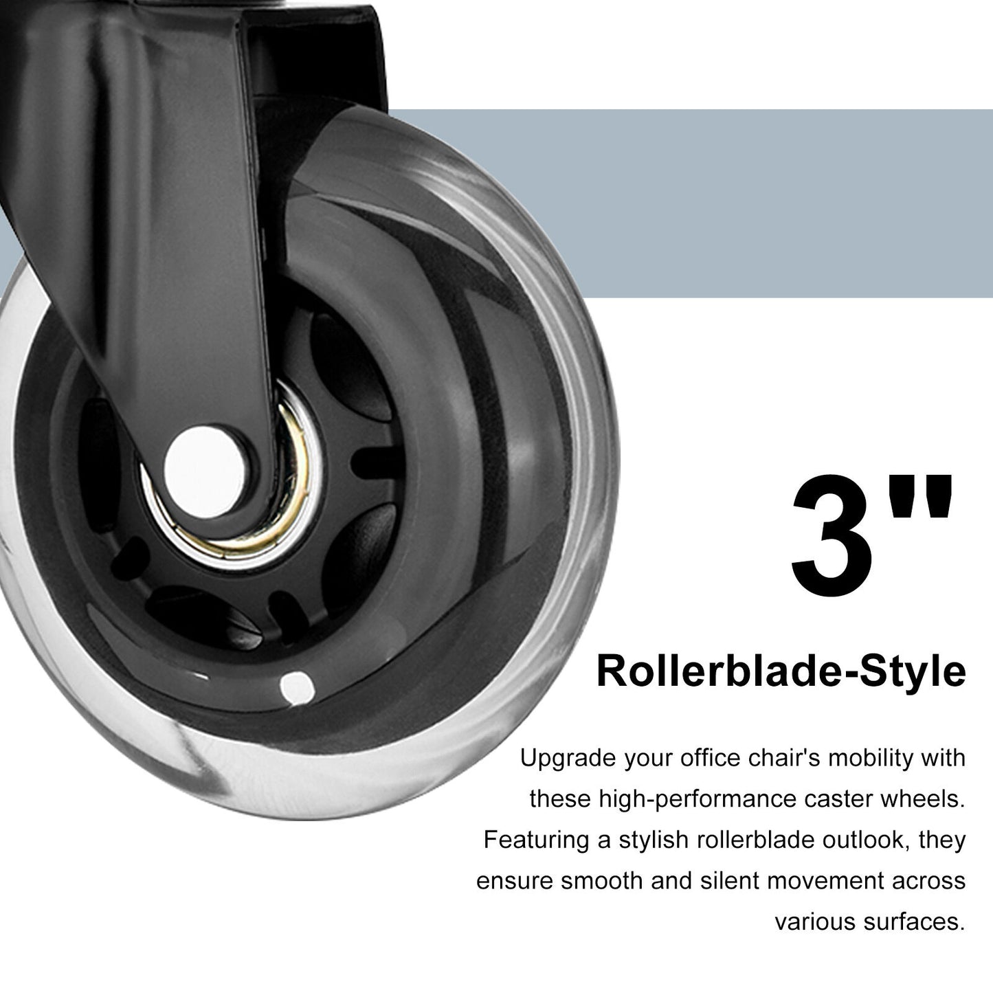 5X 3'' Rollerblade Style Wheels Office Chair Casters - Slient Smooth, 11x22mm Stem