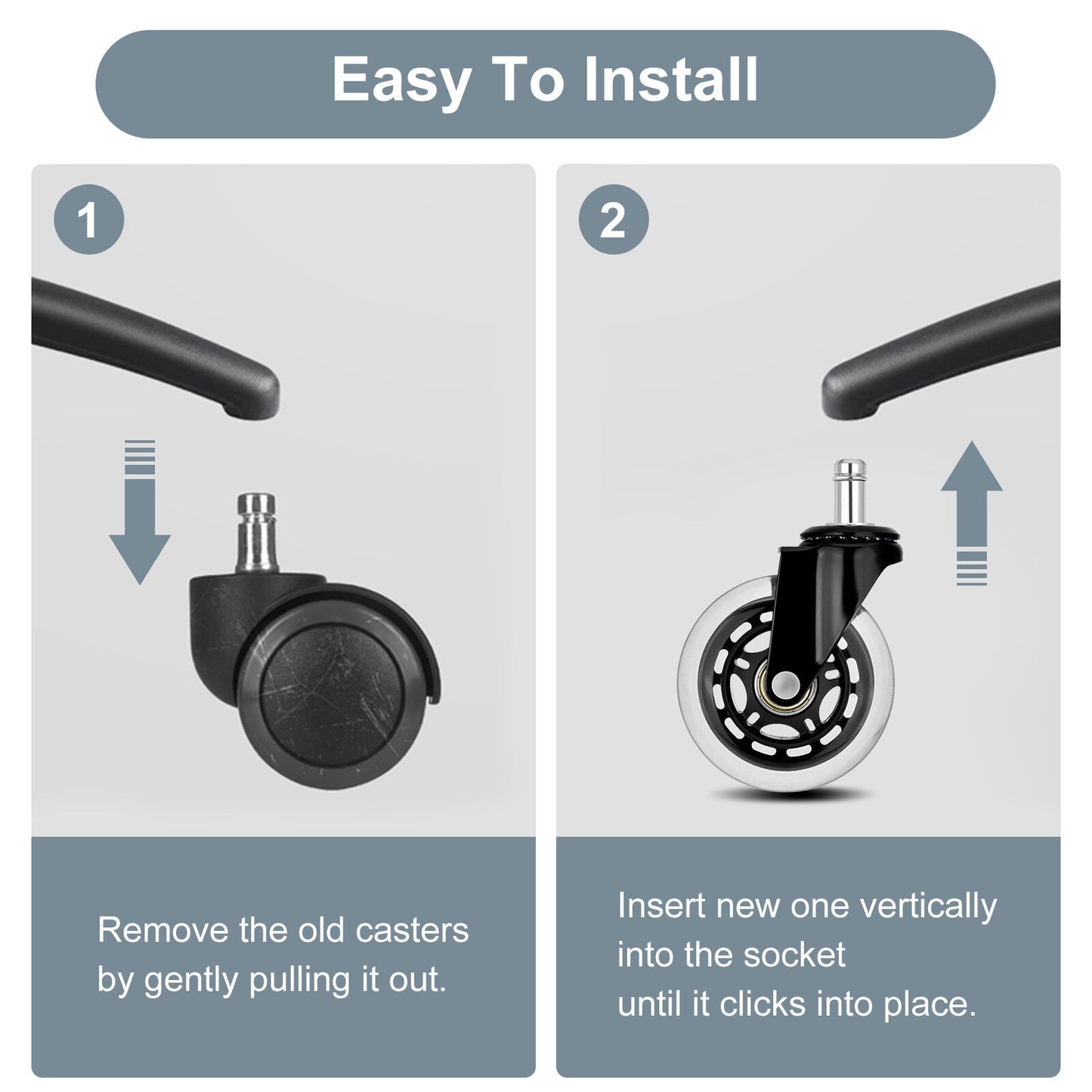 5X 3'' Rollerblade Style Wheels Office Chair Casters - Slient Smooth, 11x22mm Stem