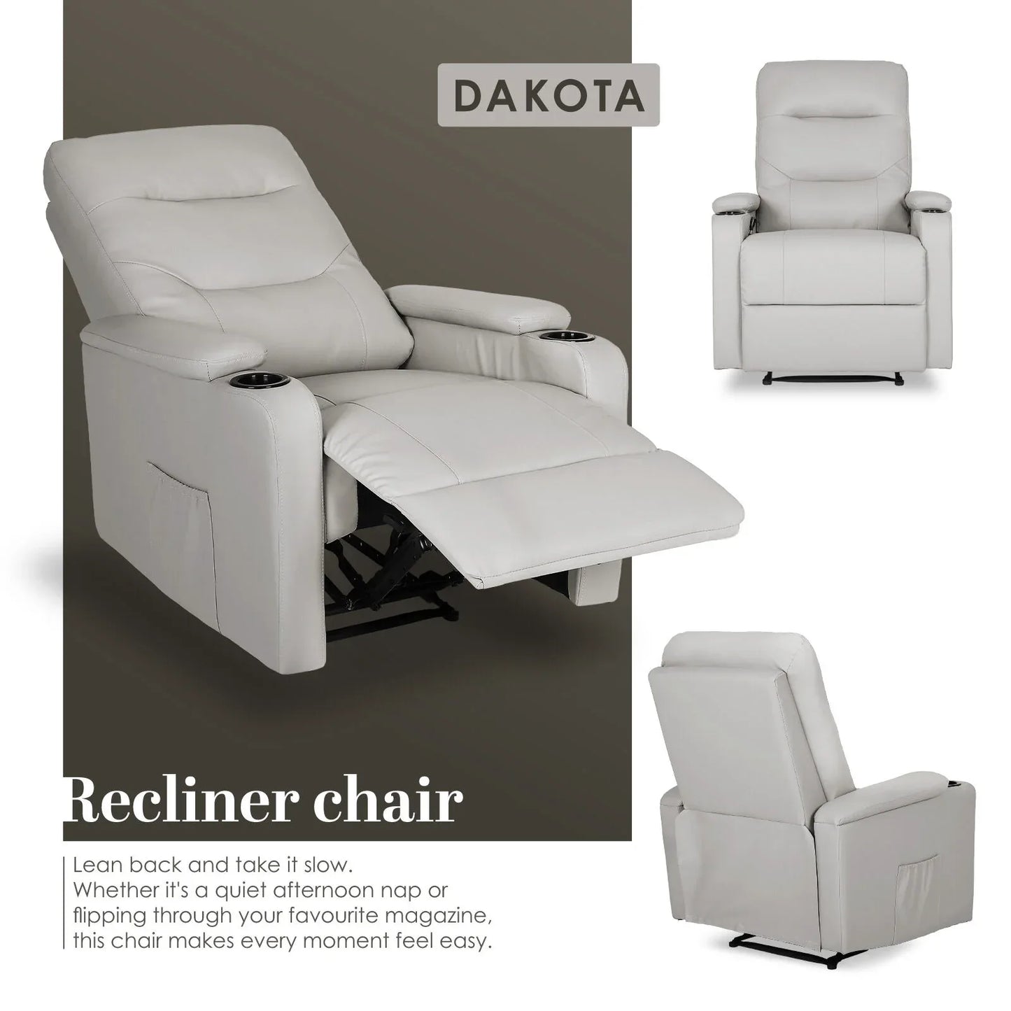 Home Recliner Chair - PU Leather Sofa Lounge Armchair DAKOTA GREY - Mekamart Australia