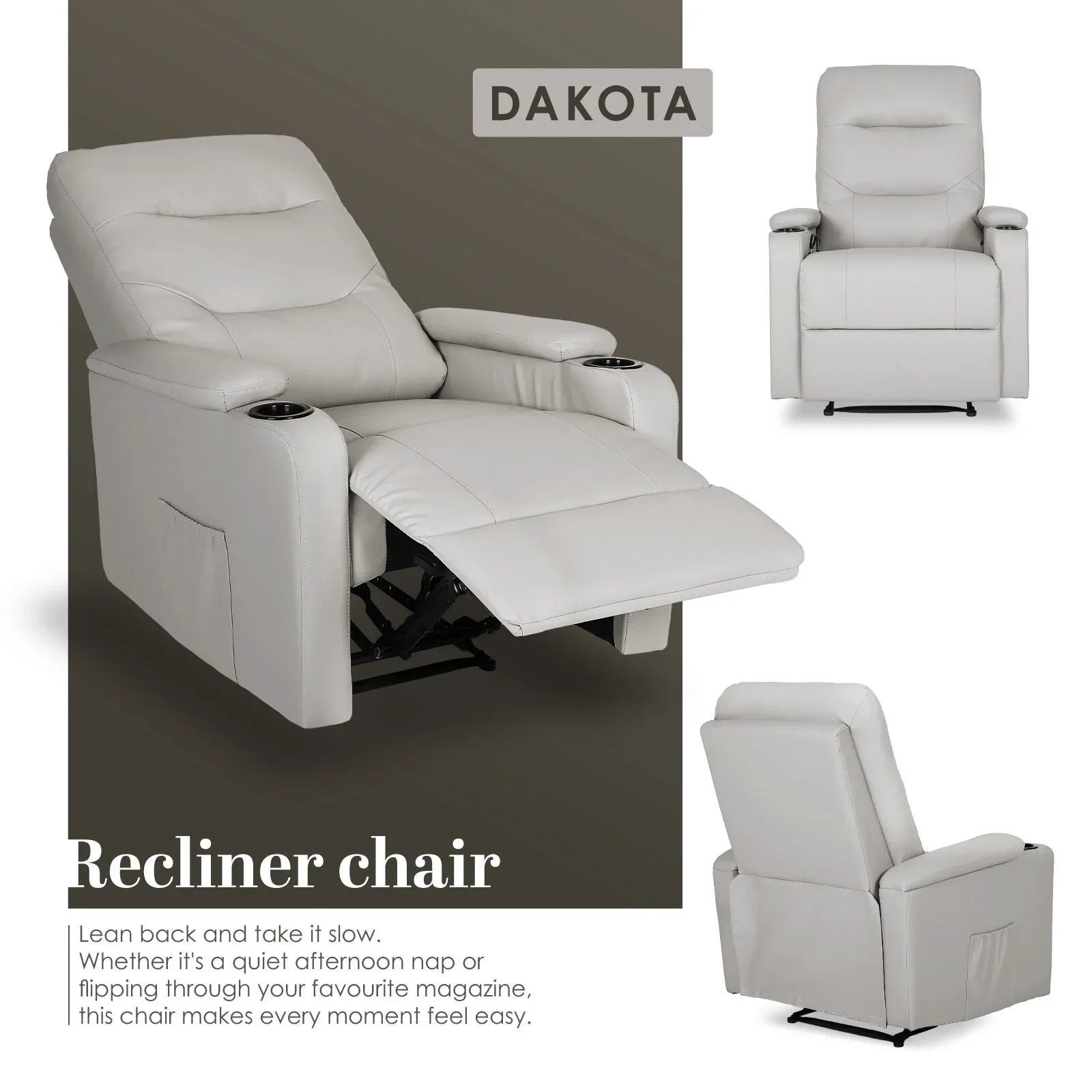Home Recliner Chair - PU Leather Sofa Lounge Armchair DAKOTA GREY - Mekamart Australia