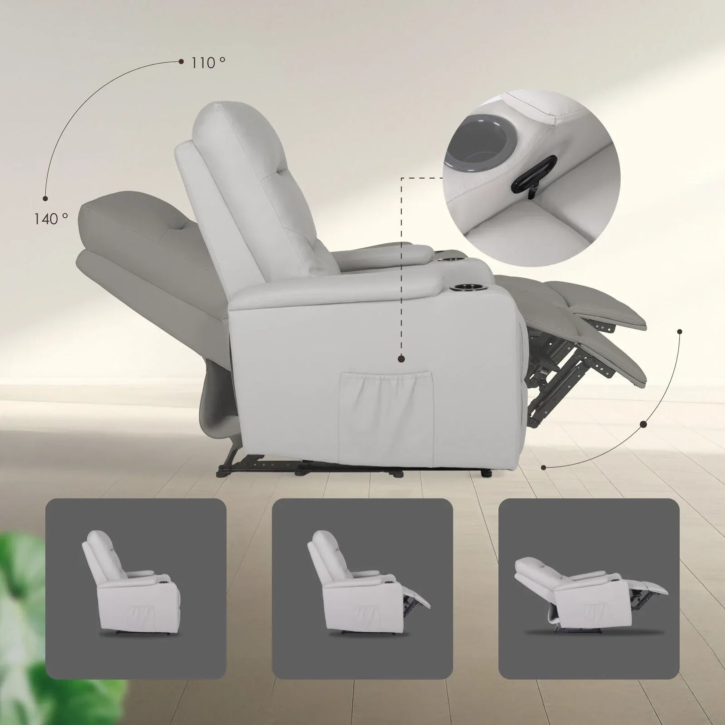 Home Recliner Chair - PU Leather Sofa Lounge Armchair DAKOTA GREY - Mekamart Australia