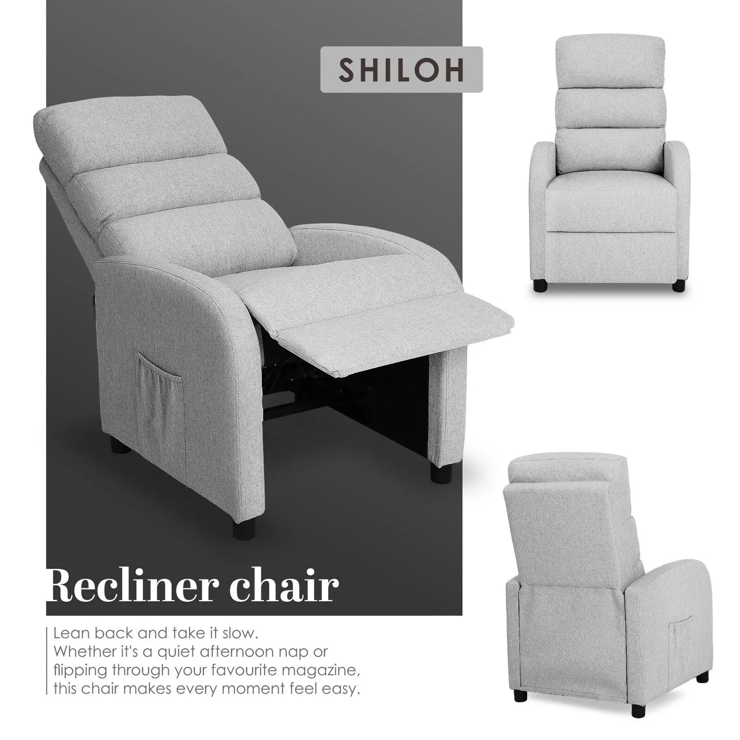 Home Recliner Chair - Linen Fabric Sofa Lounge Armchair SHILOH GREY - Mekamart Australia
