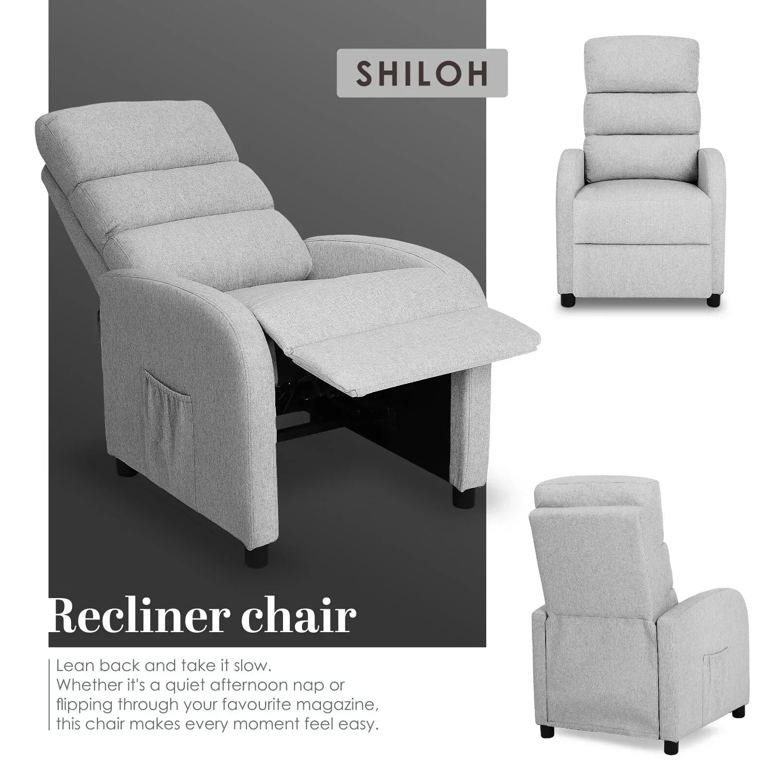 Home Recliner Chair - Linen Fabric Sofa Lounge Armchair SHILOH GREY - Mekamart Australia