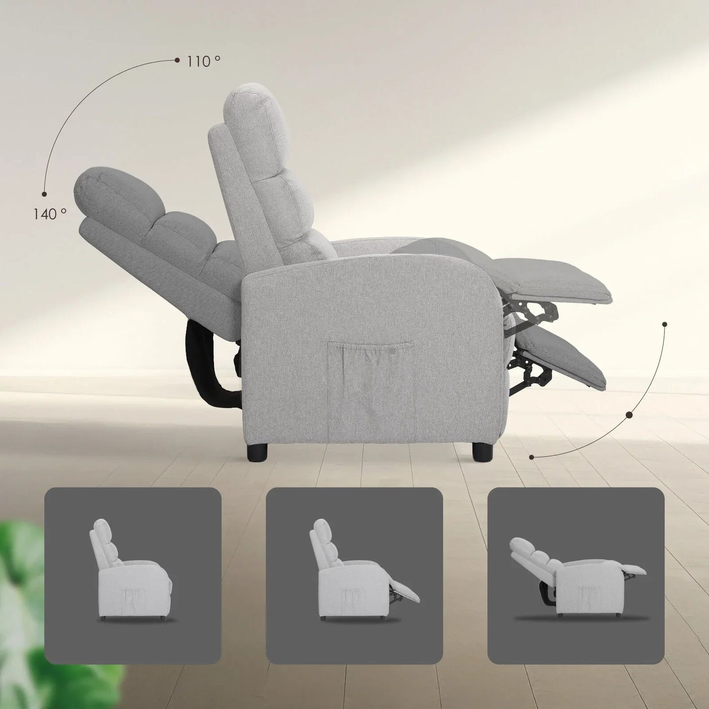 Home Recliner Chair - Linen Fabric Sofa Lounge Armchair SHILOH GREY - Mekamart Australia