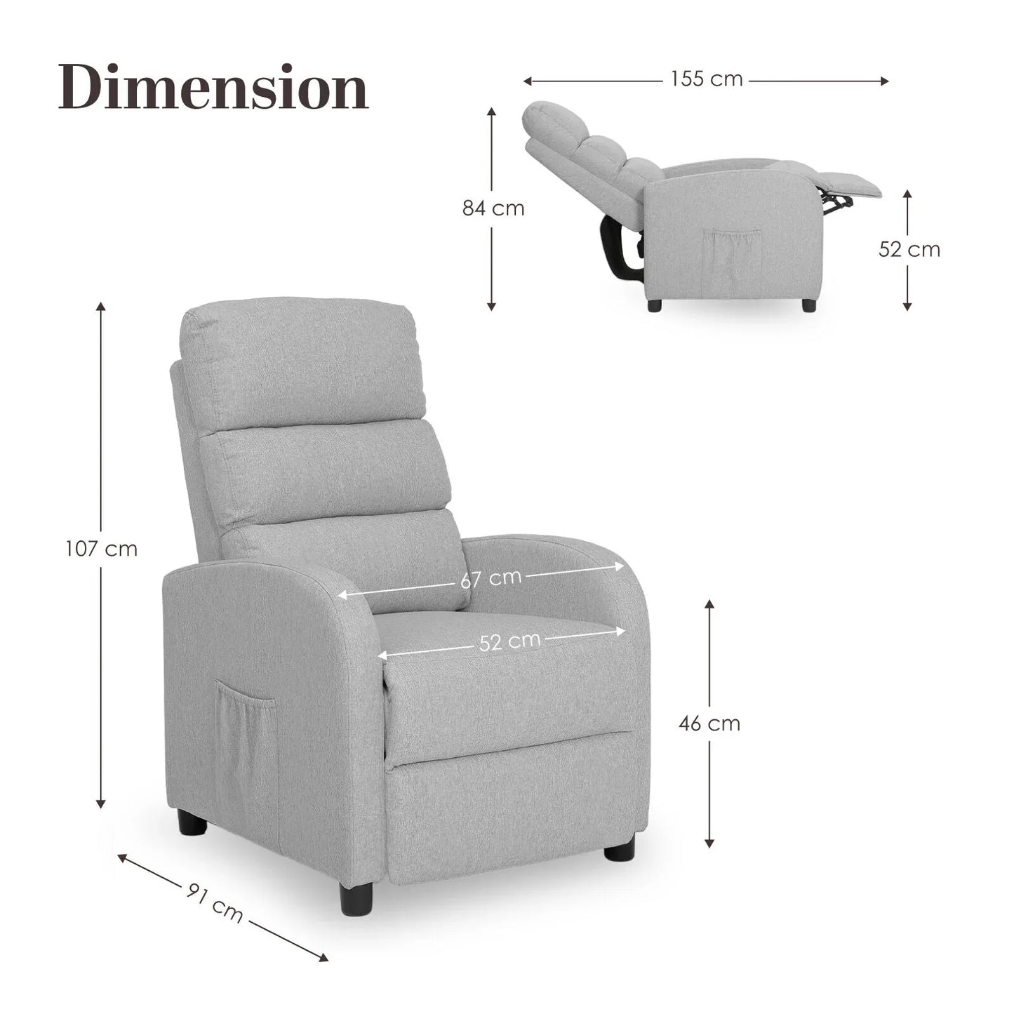 Home Recliner Chair - Linen Fabric Sofa Lounge Armchair SHILOH GREY - Mekamart Australia
