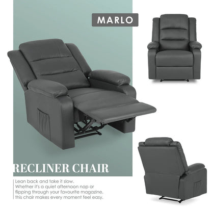 Home Recliner Chair - PU Leather Sofa Lounge Armchair MARLO GREY - Mekamart Australia