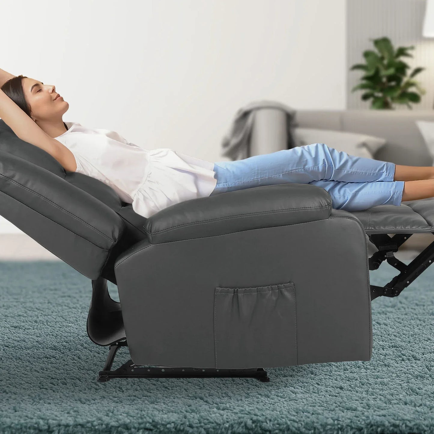 Home Recliner Chair - PU Leather Sofa Lounge Armchair MARLO GREY - Mekamart Australia