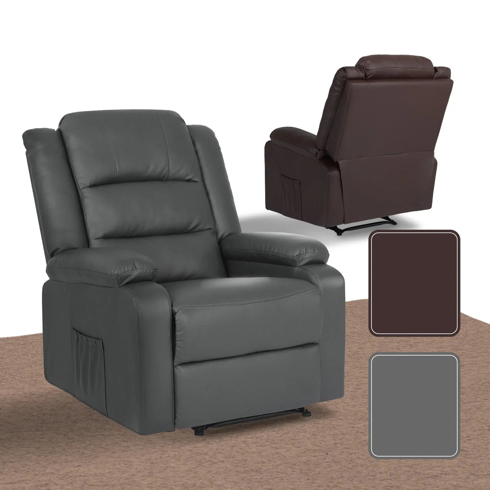 Home Recliner Chair - PU Leather Sofa Lounge Armchair MARLO GREY - Mekamart Australia