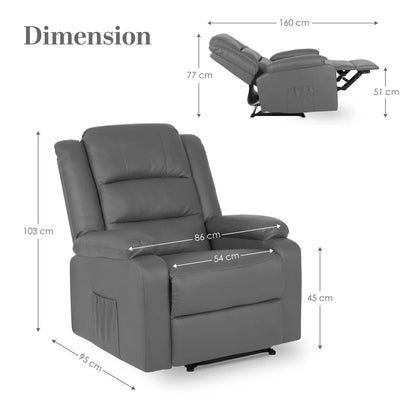 Home Recliner Chair - PU Leather Sofa Lounge Armchair MARLO GREY - Mekamart Australia