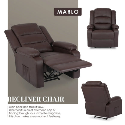 Home Recliner Chair - PU Leather Sofa Lounge Armchair MARLO BROWN - Mekamart Australia