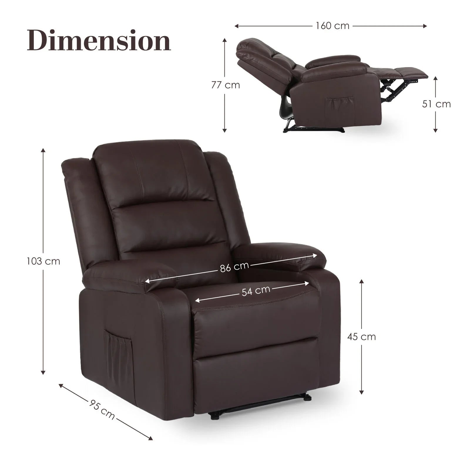 Home Recliner Chair - PU Leather Sofa Lounge Armchair MARLO BROWN - Mekamart Australia