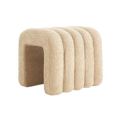 Ridge Arch Ottoman Stool Teddy Fleece Fabric Foot Rest 45cm BEIGE - Mekamart Australia