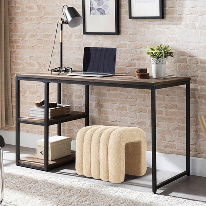 Ridge Arch Ottoman Stool Teddy Fleece Fabric Foot Rest 45cm BEIGE - Mekamart Australia