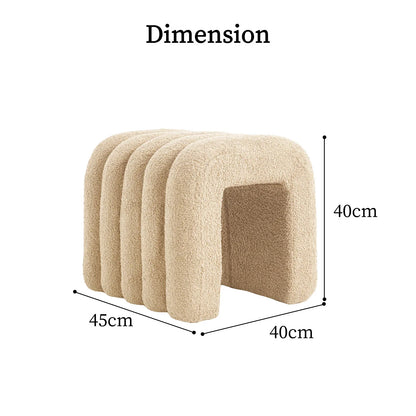 Ridge Arch Ottoman Stool Teddy Fleece Fabric Foot Rest 45cm BEIGE - Mekamart Australia