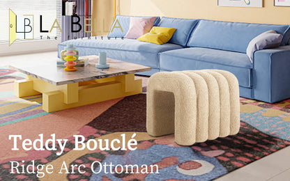 2X Ridge Arch Ottoman Stool Teddy Fleece Fabric Foot Rest 45cm BEIGE - Mekamart Australia