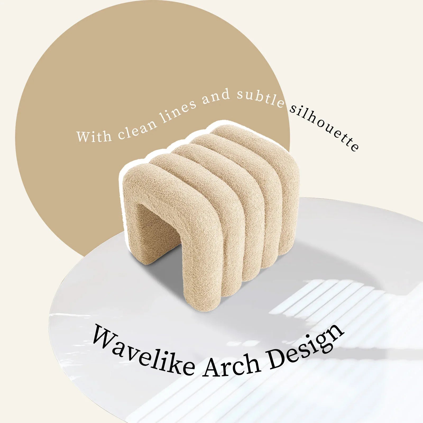 2X Ridge Arch Ottoman Stool Teddy Fleece Fabric Foot Rest 45cm BEIGE - Mekamart Australia