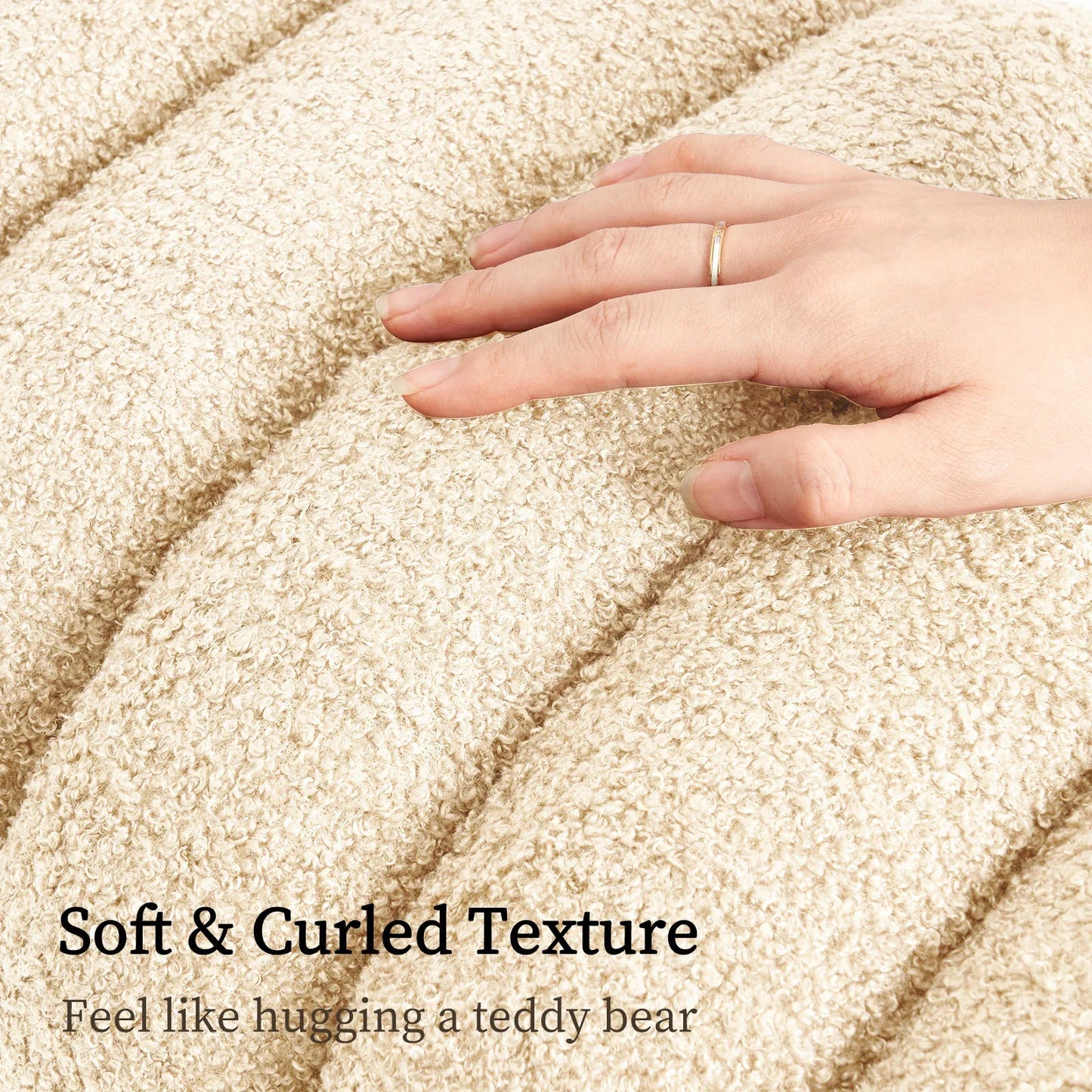 2X Ridge Arch Ottoman Stool Teddy Fleece Fabric Foot Rest 45cm BEIGE - Mekamart Australia