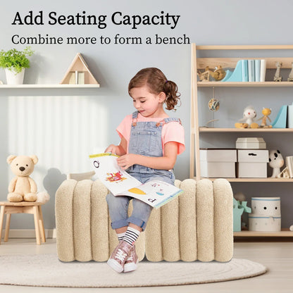 2X Ridge Arch Ottoman Stool Teddy Fleece Fabric Foot Rest 45cm BEIGE - Mekamart Australia