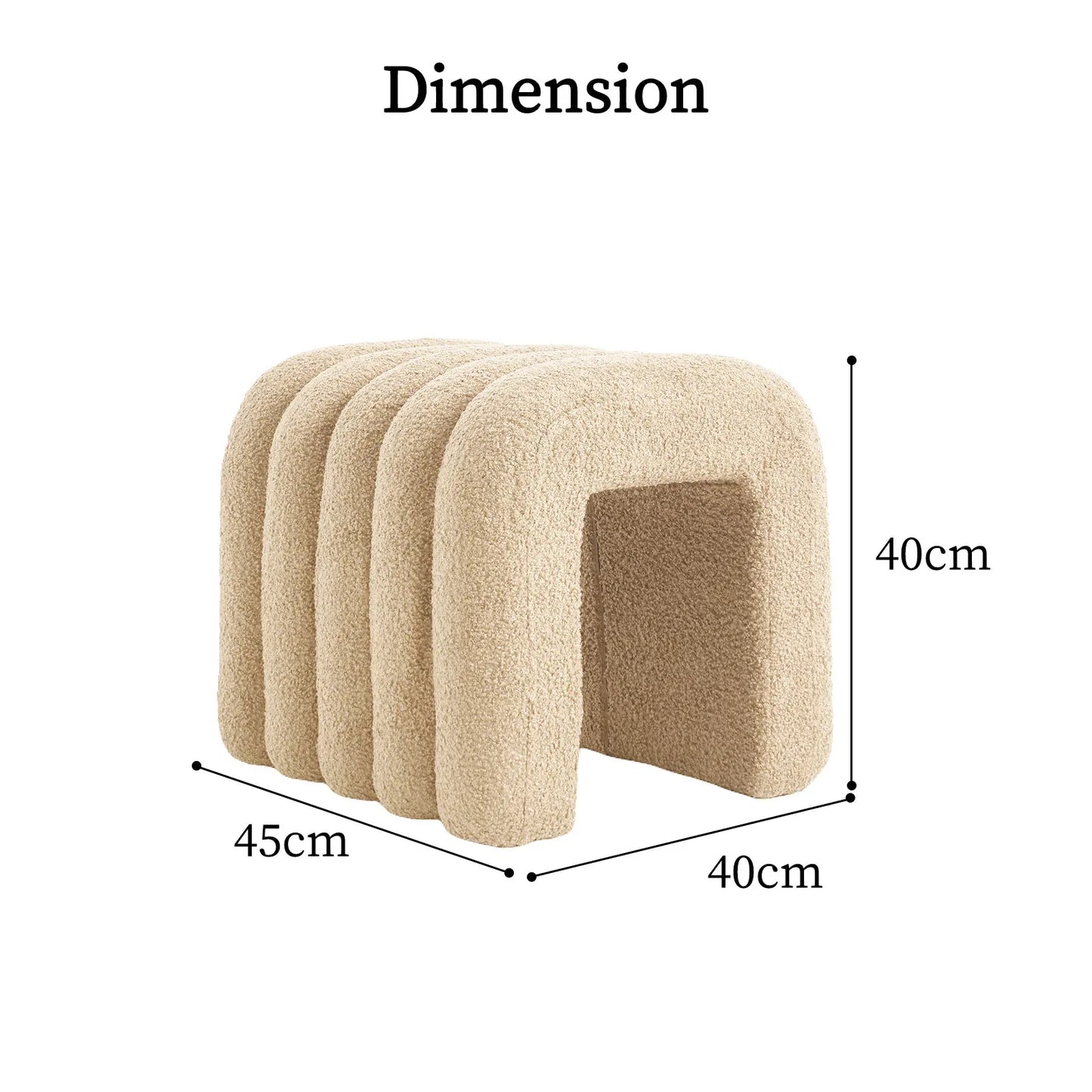 2X Ridge Arch Ottoman Stool Teddy Fleece Fabric Foot Rest 45cm BEIGE - Mekamart Australia