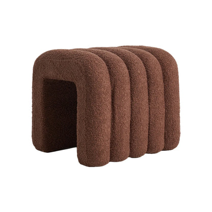 Ridge Arch Ottoman Stool Teddy Fleece Fabric Foot Rest 45cm BROWN - Mekamart Australia