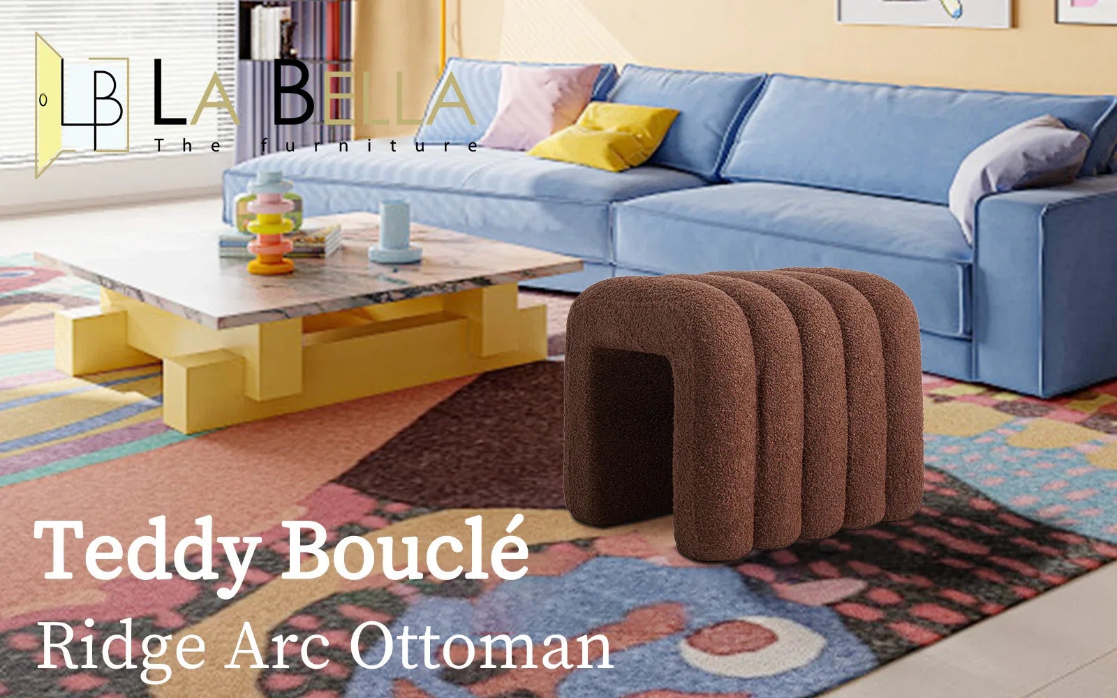 Ridge Arch Ottoman Stool Teddy Fleece Fabric Foot Rest 45cm BROWN - Mekamart Australia