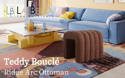 Ridge Arch Ottoman Stool Teddy Fleece Fabric Foot Rest 45cm BROWN - Mekamart Australia