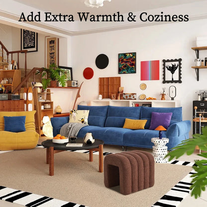 Ridge Arch Ottoman Stool Teddy Fleece Fabric Foot Rest 45cm BROWN - Mekamart Australia