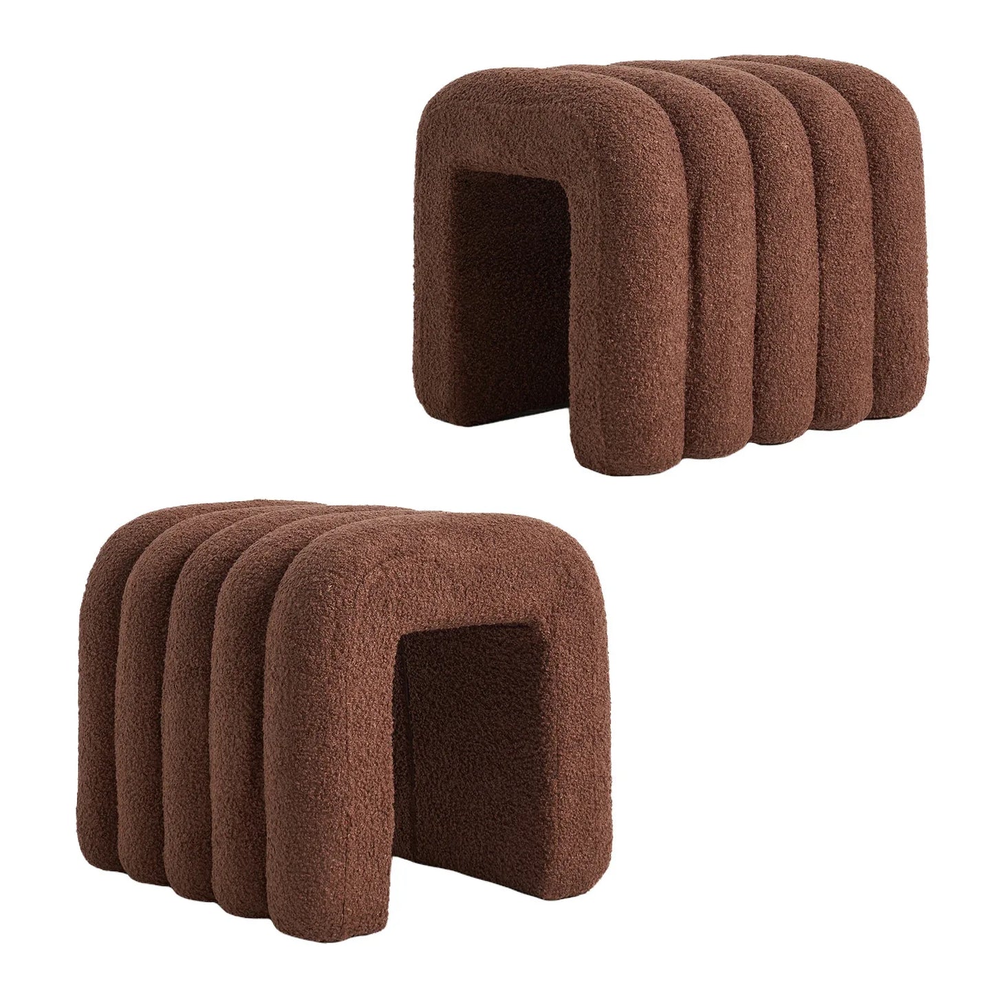 2X Ridge Arch Ottoman Stool Teddy Fleece Fabric Foot Rest 45cm BROWN - Mekamart Australia