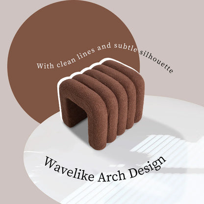 2X Ridge Arch Ottoman Stool Teddy Fleece Fabric Foot Rest 45cm BROWN - Mekamart Australia