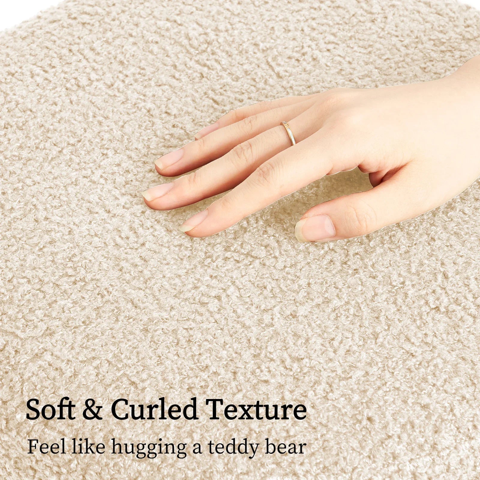 Round Stacked Ottoman Stool Teddy Fleece Fabric Foot Rest 38cm BEIGE - Mekamart Australia