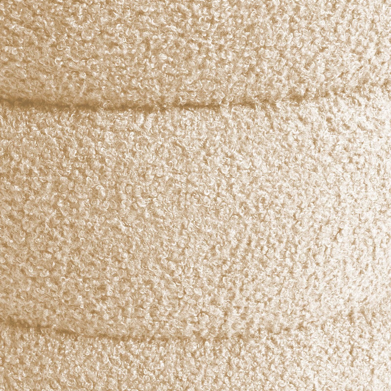 Round Stacked Ottoman Stool Teddy Fleece Fabric Foot Rest 38cm BEIGE - Mekamart Australia