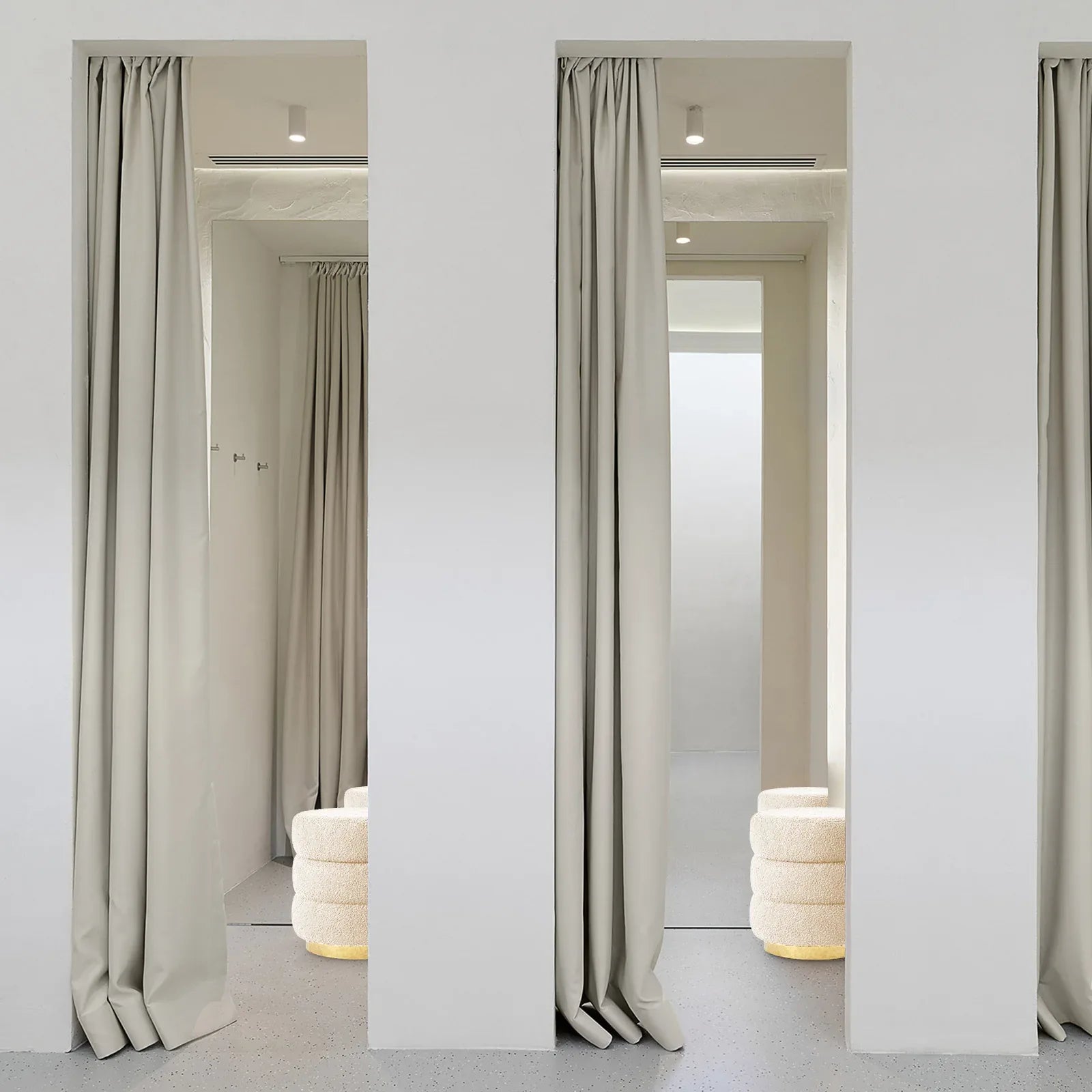 Round Stacked Ottoman Stool Teddy Fleece Fabric Foot Rest 38cm BEIGE - Mekamart Australia