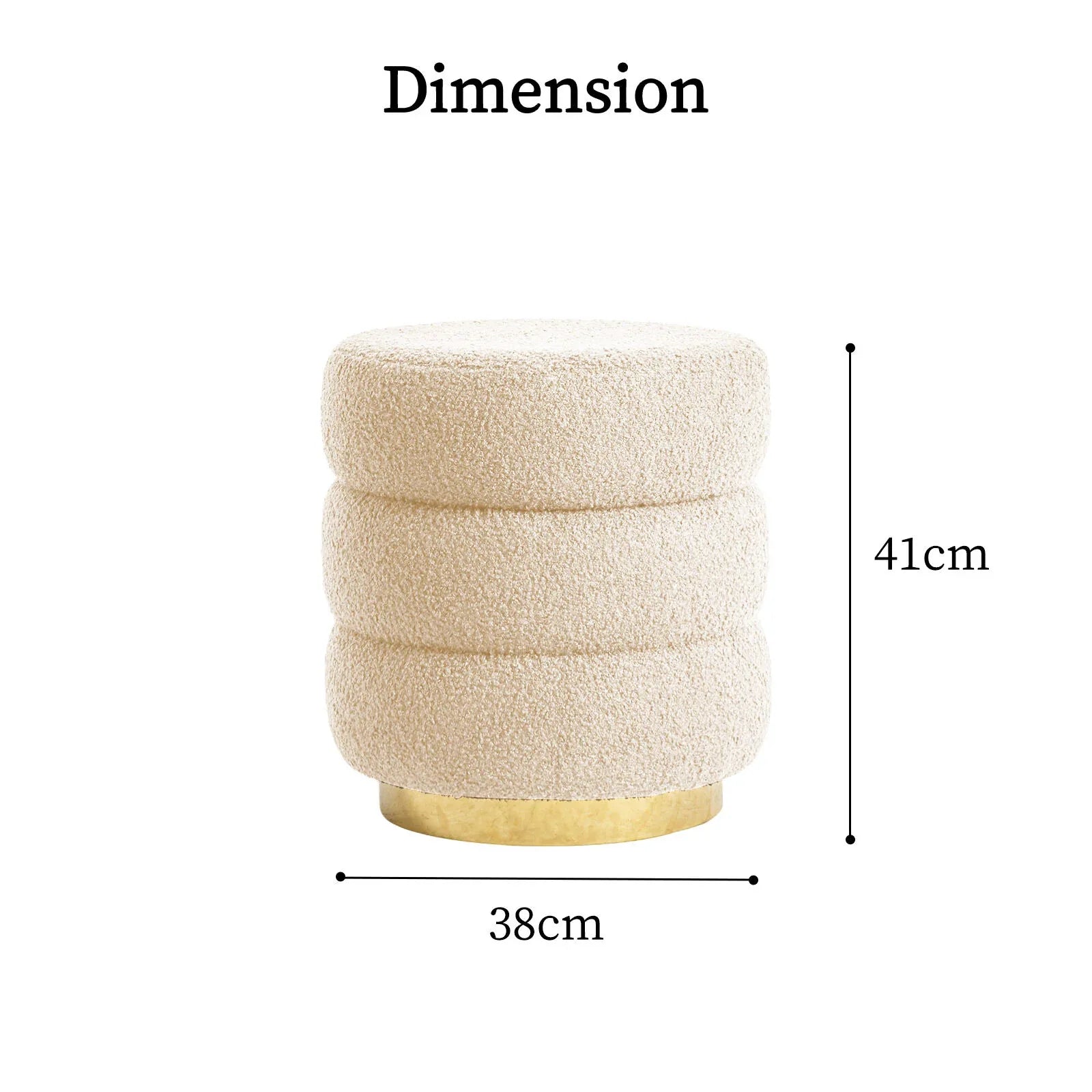 Round Stacked Ottoman Stool Teddy Fleece Fabric Foot Rest 38cm BEIGE - Mekamart Australia
