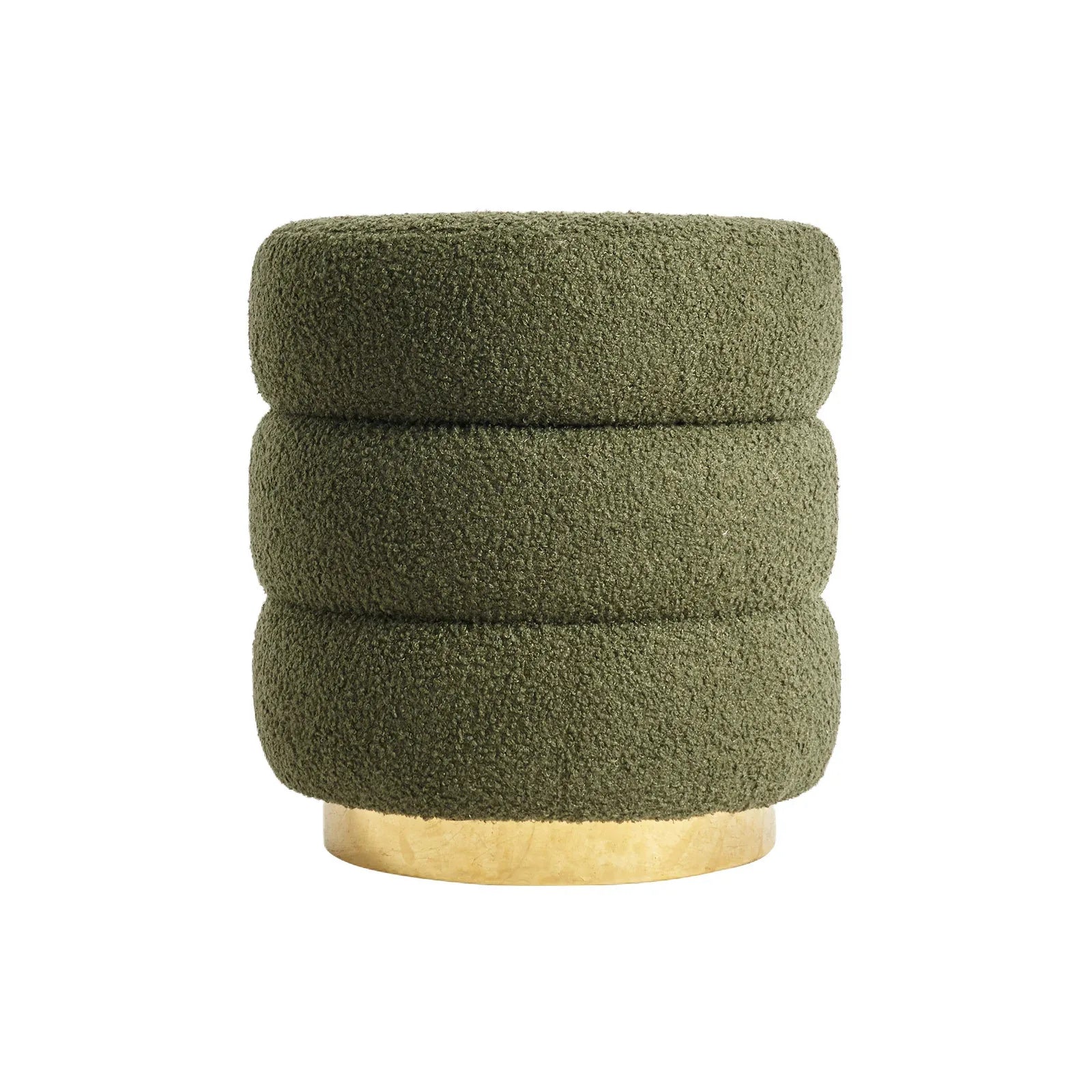 Round Stacked Ottoman Stool Teddy Fleece Fabric Foot Rest 38cm GREEN - Mekamart Australia