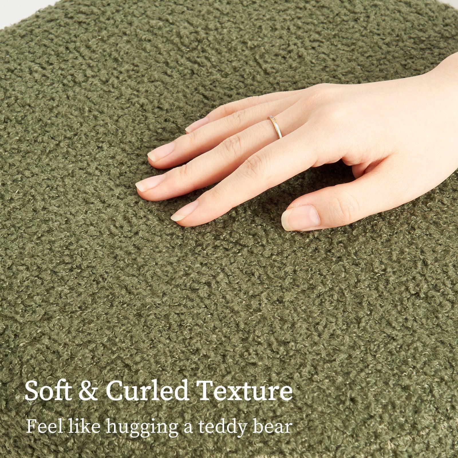 Round Stacked Ottoman Stool Teddy Fleece Fabric Foot Rest 38cm GREEN - Mekamart Australia