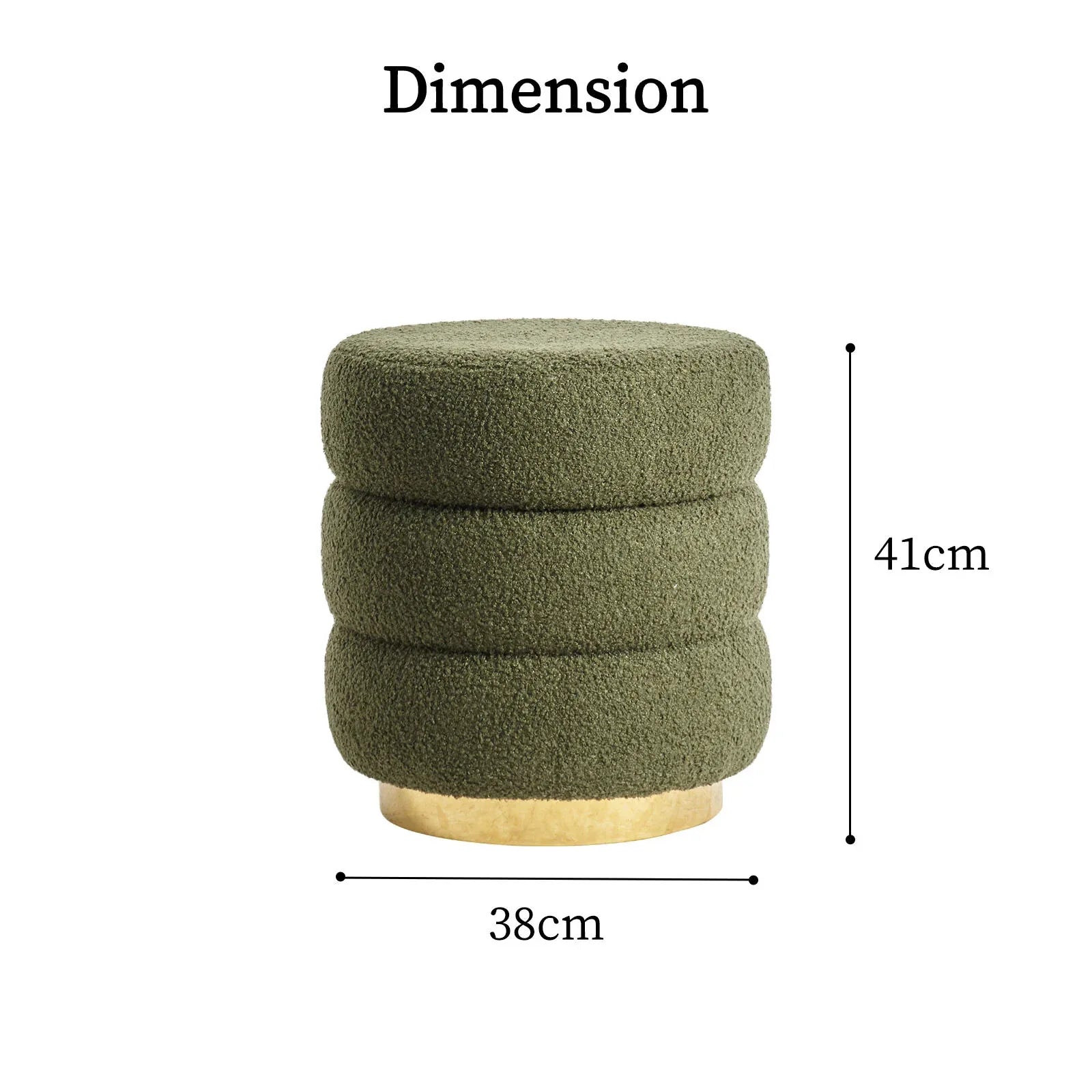 Round Stacked Ottoman Stool Teddy Fleece Fabric Foot Rest 38cm GREEN - Mekamart Australia