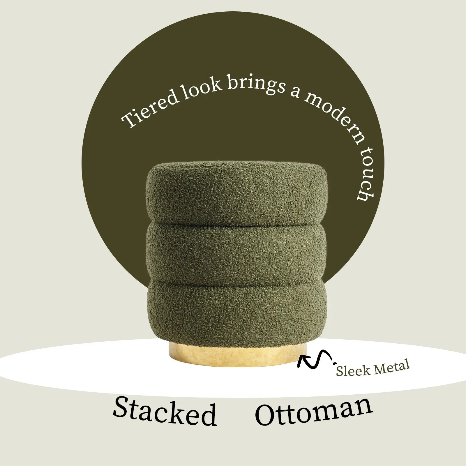 2X Round Stacked Ottoman Stool Teddy Fleece Fabric Foot Rest 38cm GREEN - Mekamart Australia