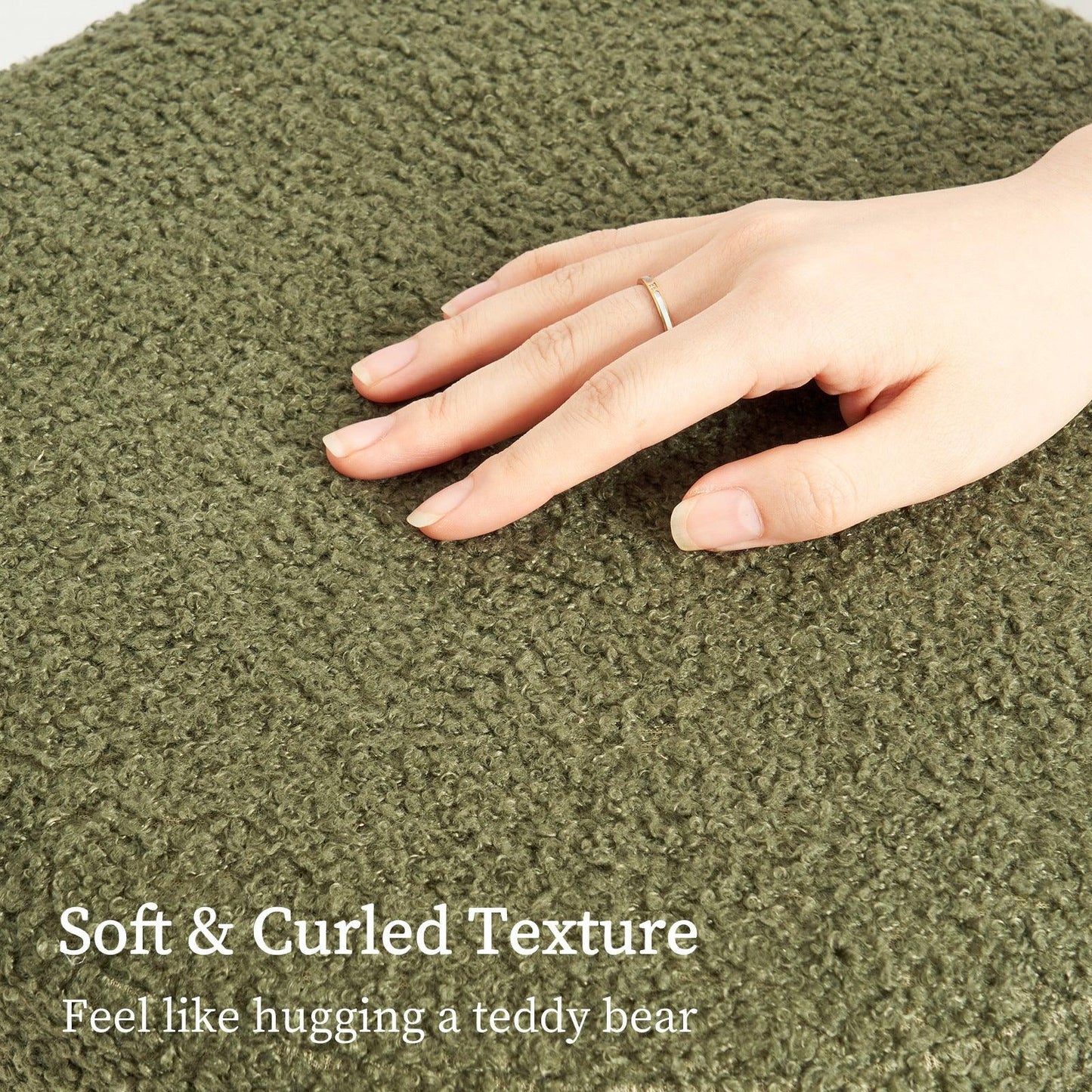 2X Round Stacked Ottoman Stool Teddy Fleece Fabric Foot Rest 38cm GREEN - Mekamart Australia