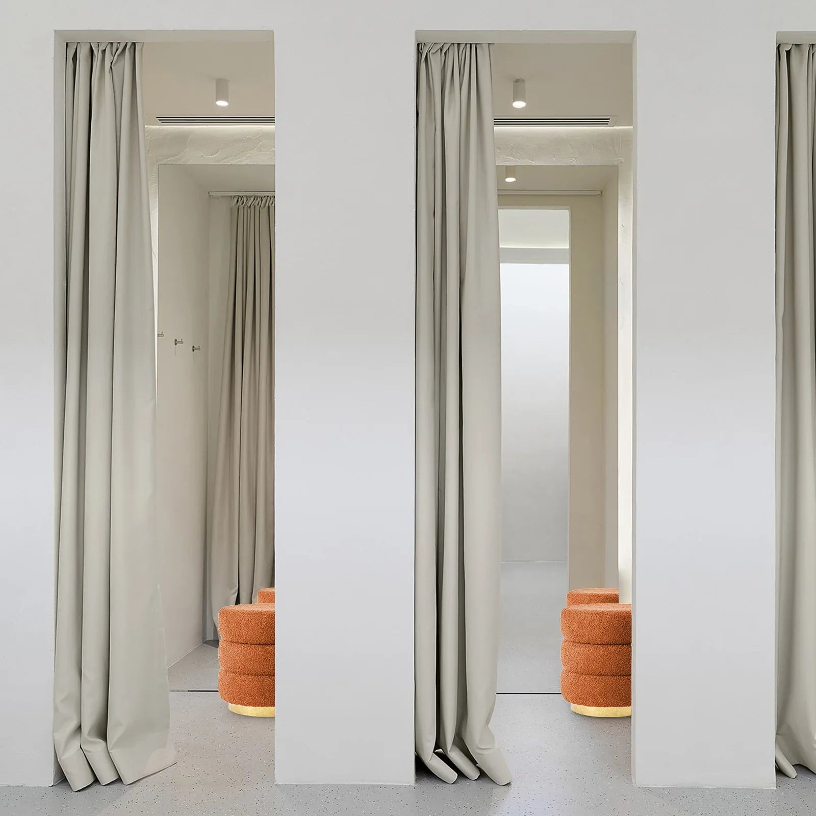 Round Stacked Ottoman Stool Teddy Fleece Fabric Foot Rest 38cm ORANGE - Mekamart Australia