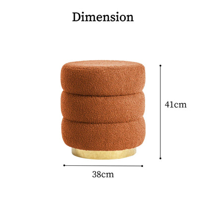Round Stacked Ottoman Stool Teddy Fleece Fabric Foot Rest 38cm ORANGE - Mekamart Australia