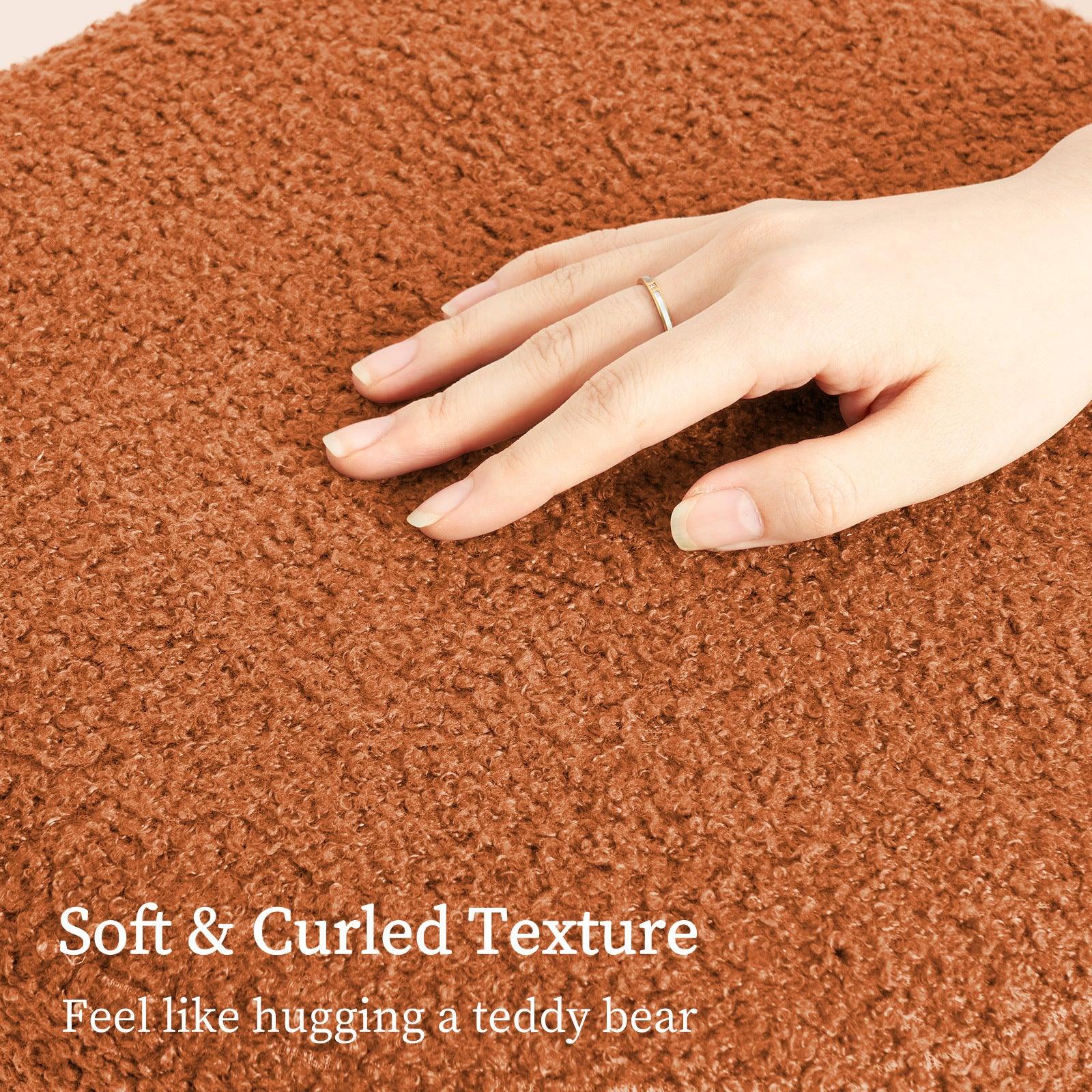 2X Round Stacked Ottoman Stool Teddy Fleece Fabric Foot Rest 38cm ORANGE - Mekamart Australia