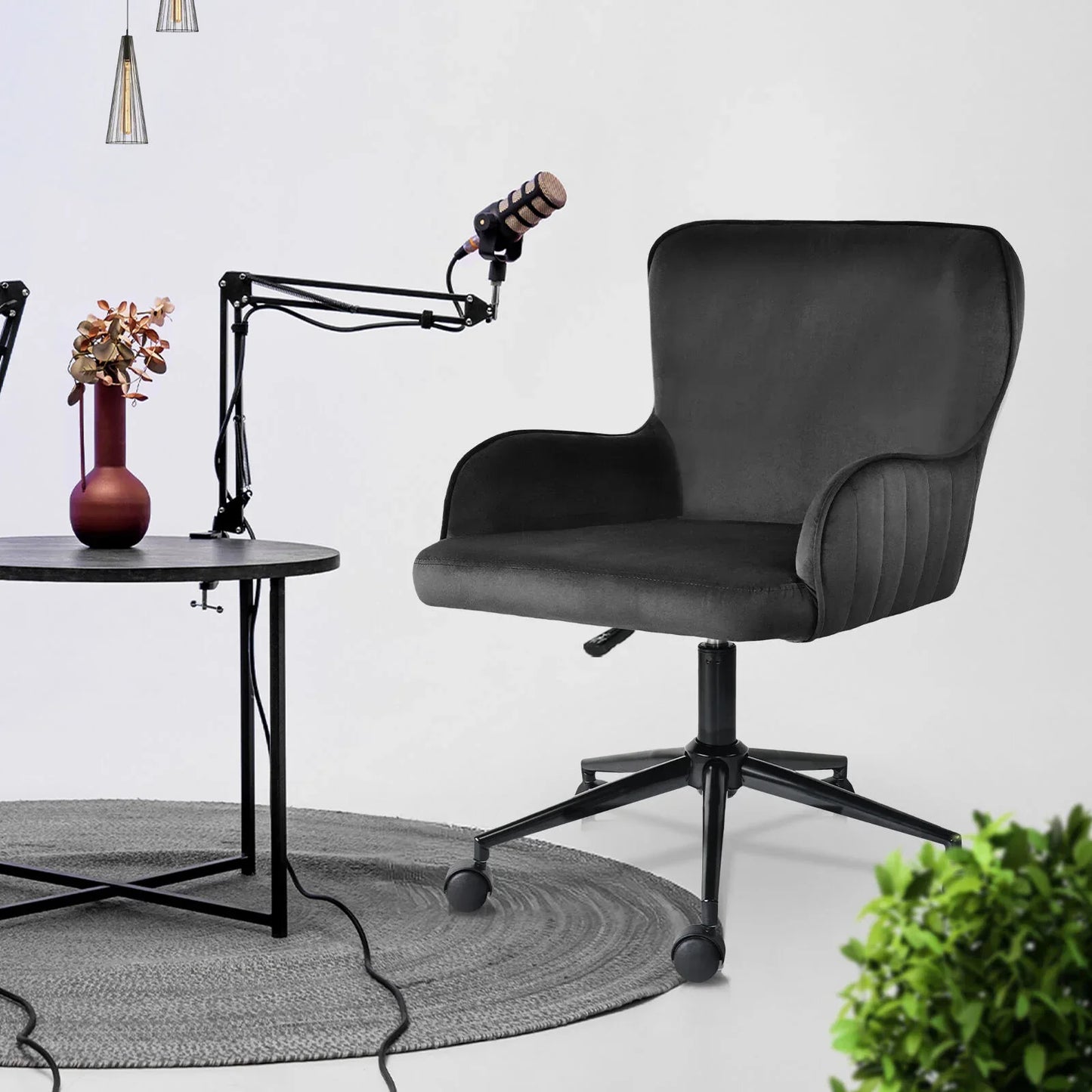 Desk Armchair - Home Office Swivel Chair Adjustable Height Seat PLUME BLACK