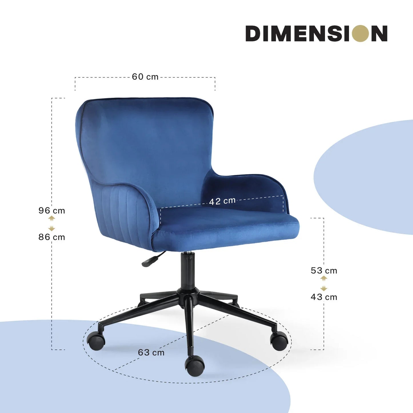 Desk Armchair - Home Office Swivel Chair Adjustable Height Seat PLUME BLUE