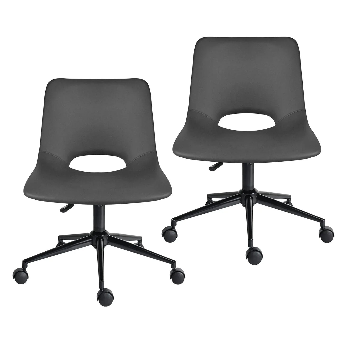 2 Set Office Desk Chair - PU Leather Home Swivel Chair Cut-Out Seat HALO GREY - Mekamart Australia