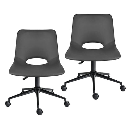 2 Set Office Desk Chair - PU Leather Home Swivel Chair Cut-Out Seat HALO GREY - Mekamart Australia