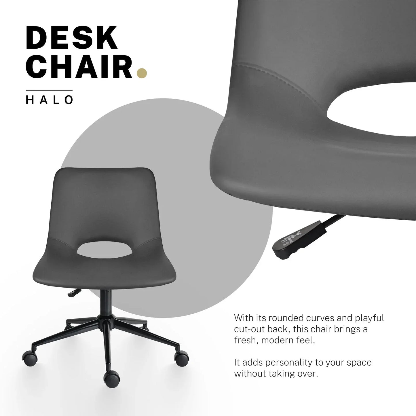 2 Set Office Desk Chair - PU Leather Home Swivel Chair Cut-Out Seat HALO GREY - Mekamart Australia