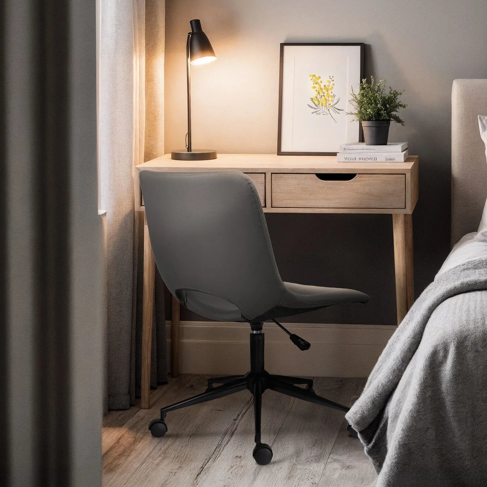 2 Set Office Desk Chair - PU Leather Home Swivel Chair Cut-Out Seat HALO GREY - Mekamart Australia