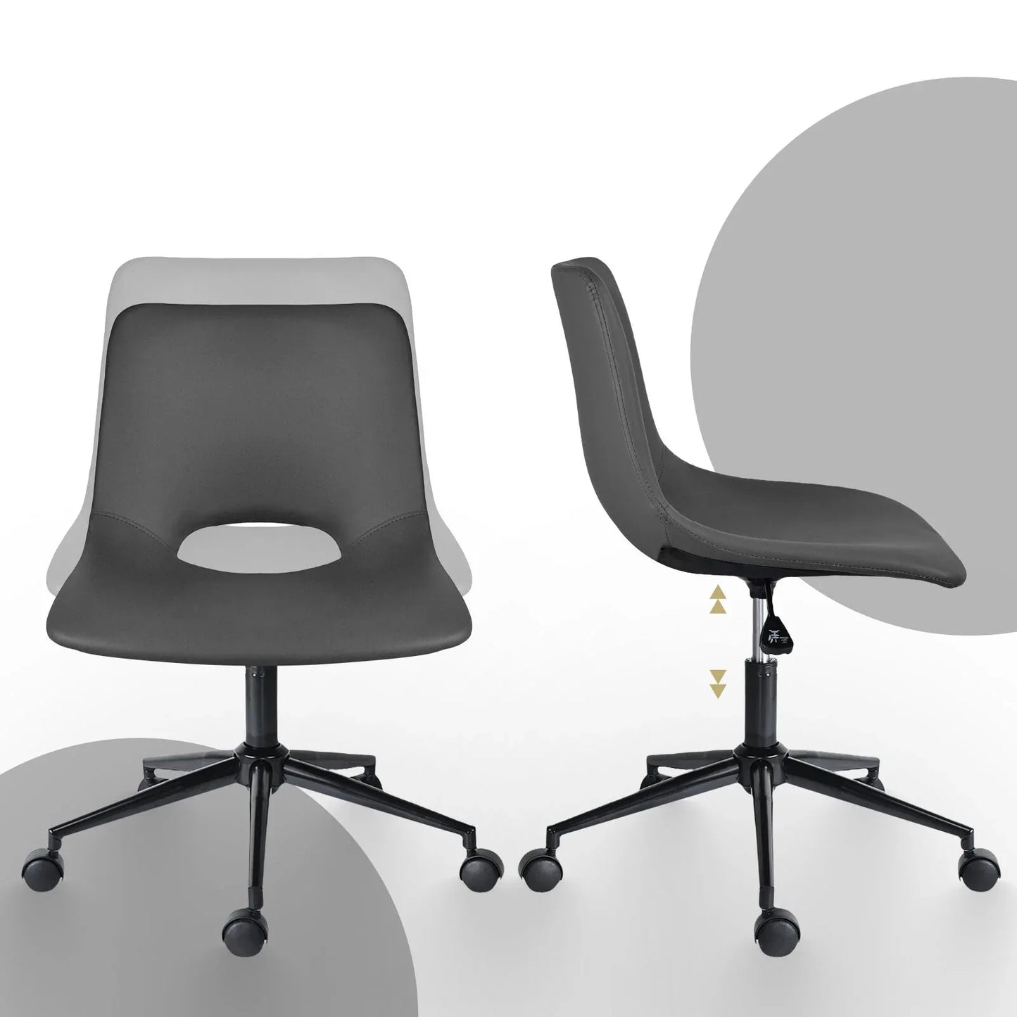2 Set Office Desk Chair - PU Leather Home Swivel Chair Cut-Out Seat HALO GREY - Mekamart Australia
