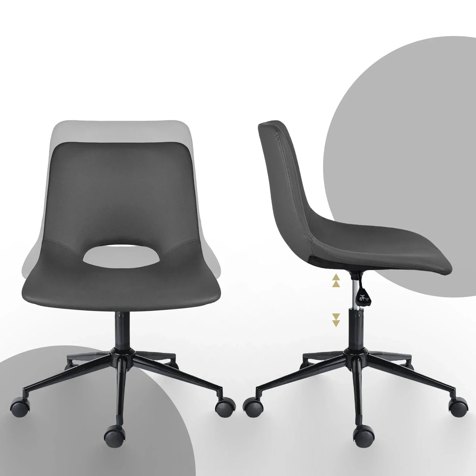 2 Set Office Desk Chair - PU Leather Home Swivel Chair Cut-Out Seat HALO GREY - Mekamart Australia