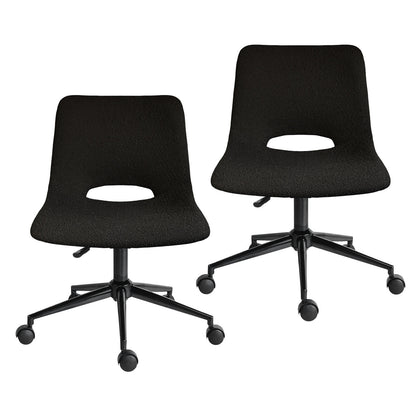2 Set Office Desk Chair - Loop Yarn Fabric Home Swivel Chair Cut-Out Seat HALO BLACK